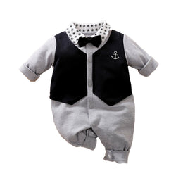 Infant Boys Grey Shirt Collar Cotton Rompers