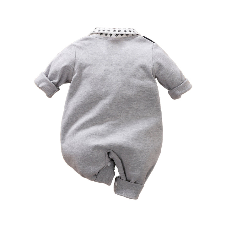 Infant Boys Grey Shirt Collar Cotton Rompers