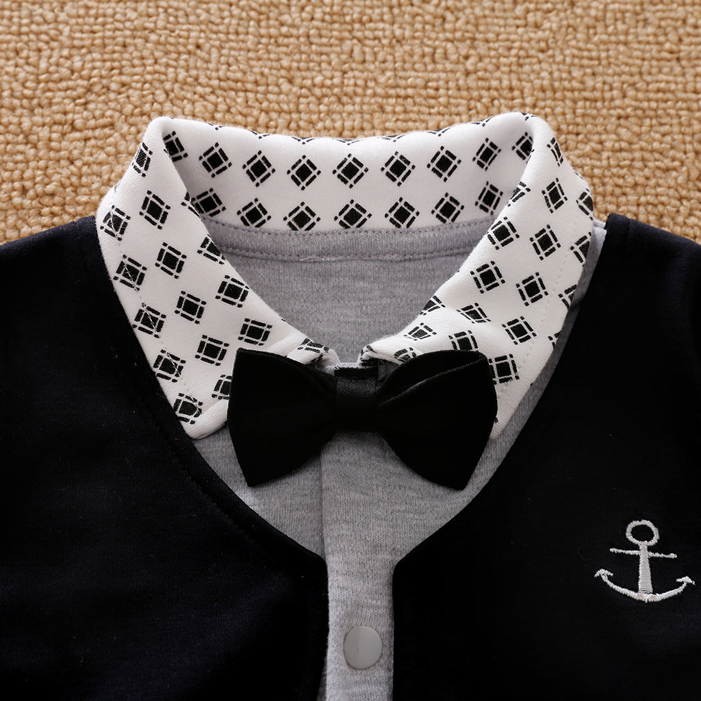 Infant Boys Grey Shirt Collar Cotton Rompers