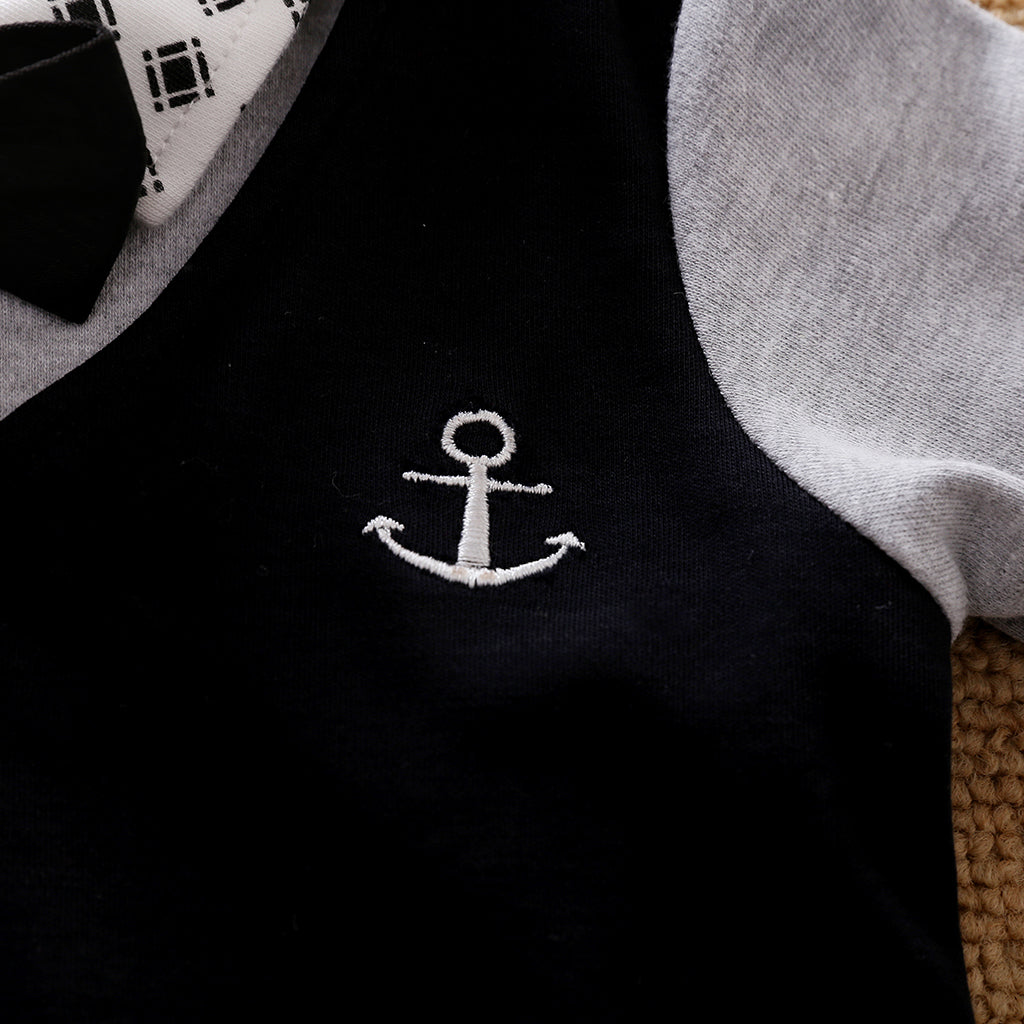 Infant Boys Grey Shirt Collar Cotton Rompers