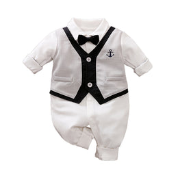 Infant Boys White Cotton Rompers