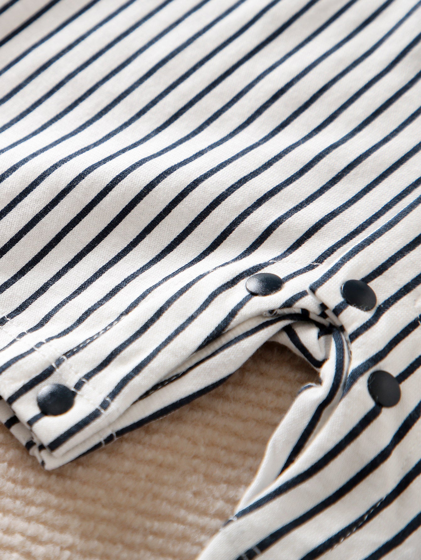 Infant Boys Navy Blue Striped Cotton Rompers With Bow