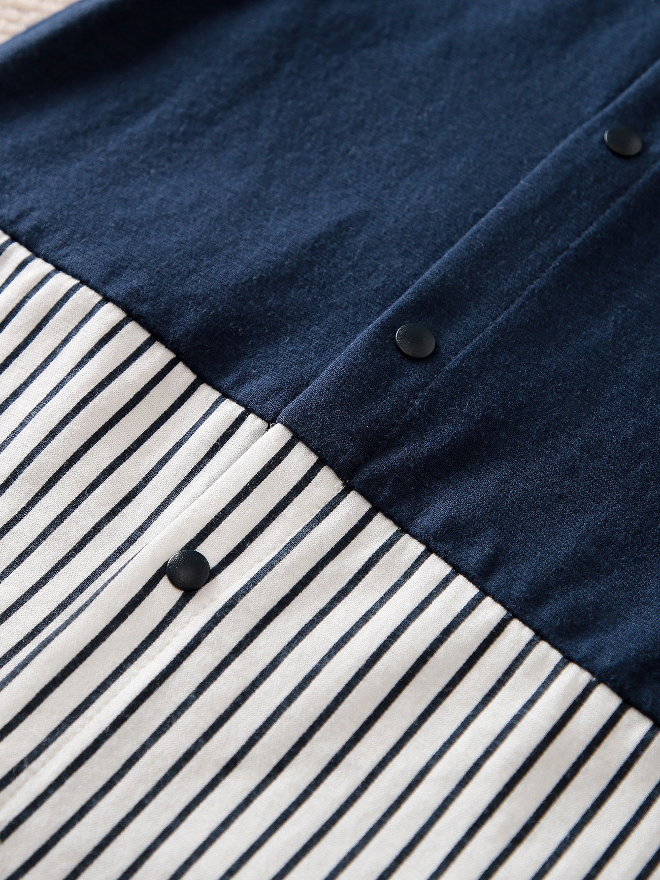 Infant Boys Navy Blue Striped Cotton Rompers With Bow