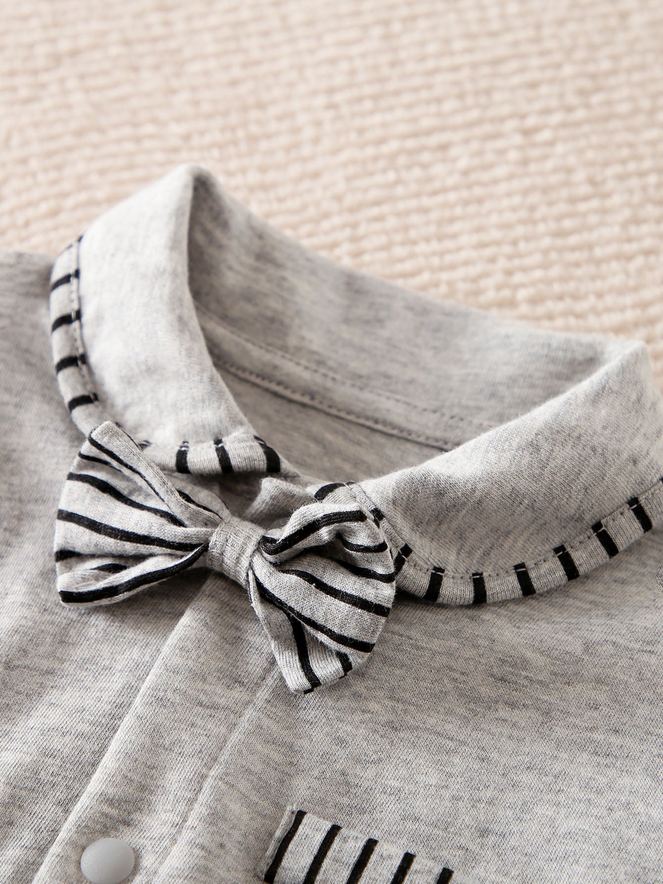 Grey Infant Boys Striped Short Sleeves Shirt Collar Cotton Rompers