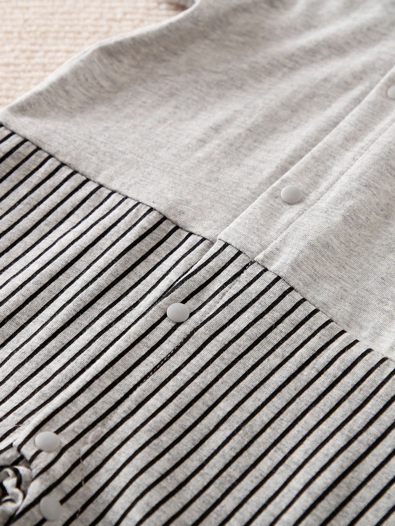 Grey Infant Boys Striped Short Sleeves Shirt Collar Cotton Rompers