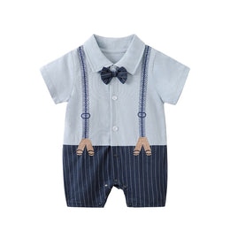 Infant Boys Blue Cotton Rompers