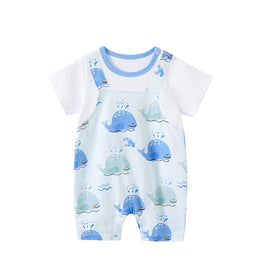 Infant Boys Blue Printed Cotton Romper