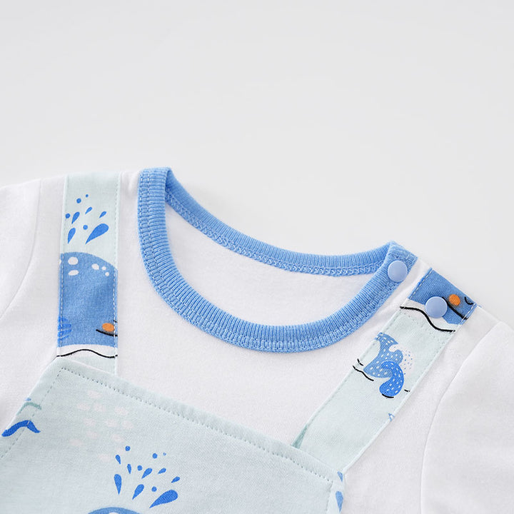 Infant Boys Blue Printed Cotton Romper