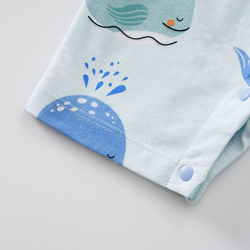 Infant Boys Blue Printed Cotton Romper