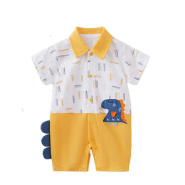 Infant Boys Yellow Printed Cotton Rompers