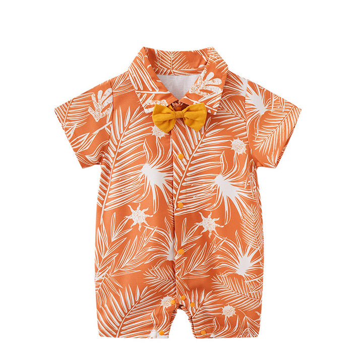 Orange Infant Boys Printed Cotton Rompers