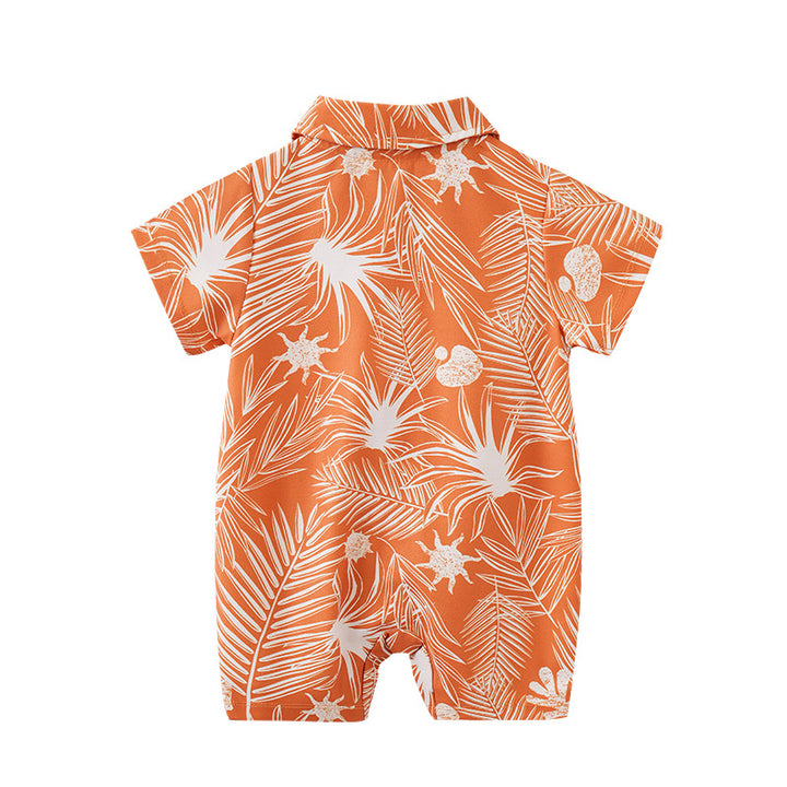 Orange Infant Boys Printed Cotton Rompers