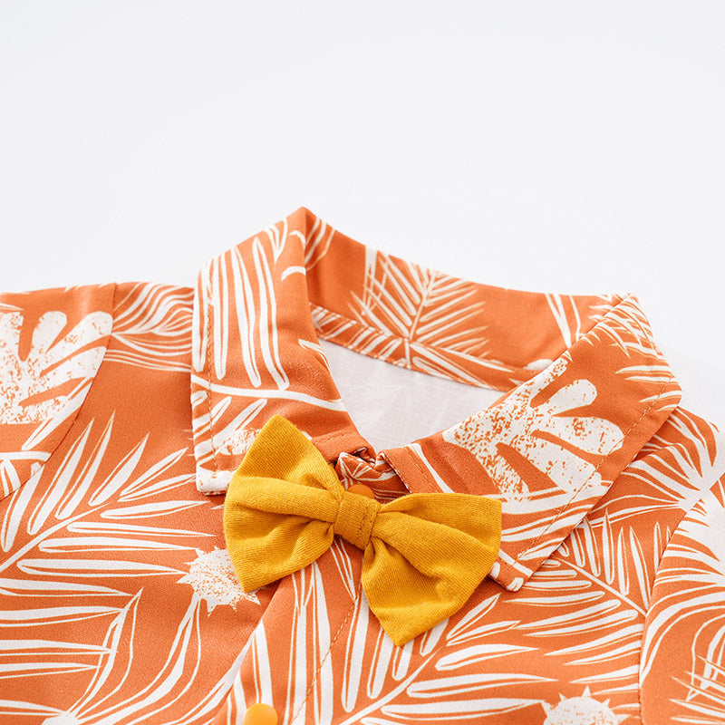 Orange Infant Boys Printed Cotton Rompers
