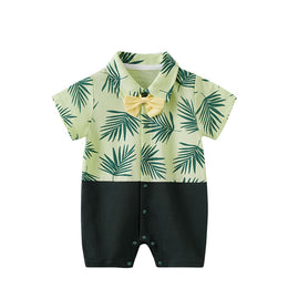 Infant Boys Green Printed Cotton Rompers