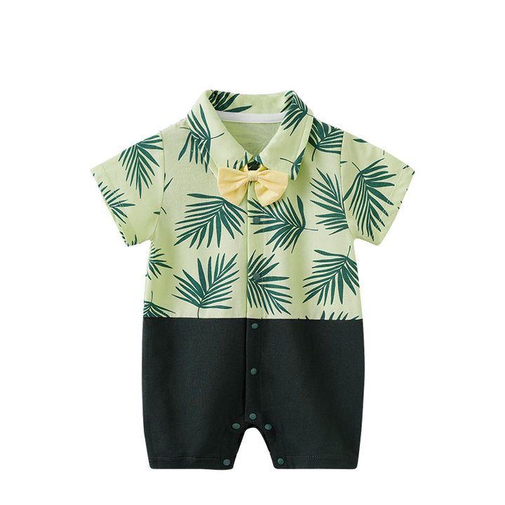 Infant Boys Green Printed Cotton Rompers