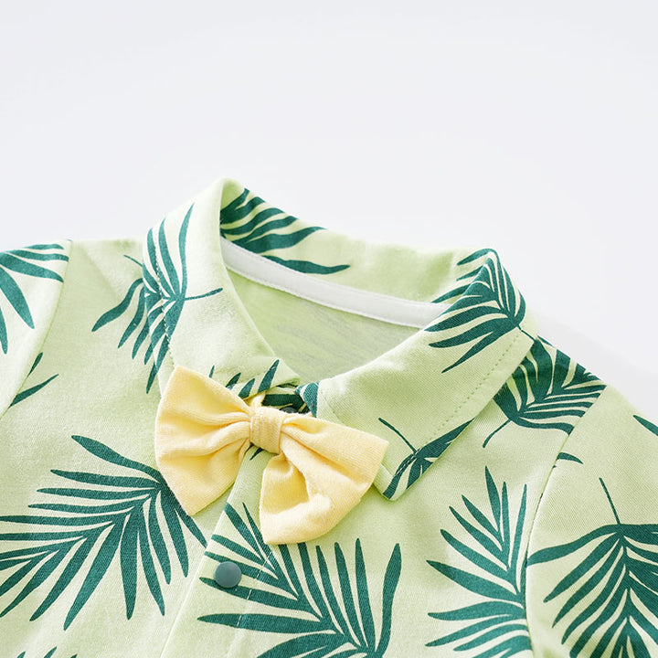 Infant Boys Green Printed Cotton Rompers