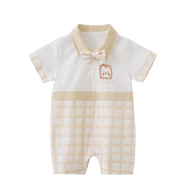 Infant Boys Beige Checked Cotton Rompers