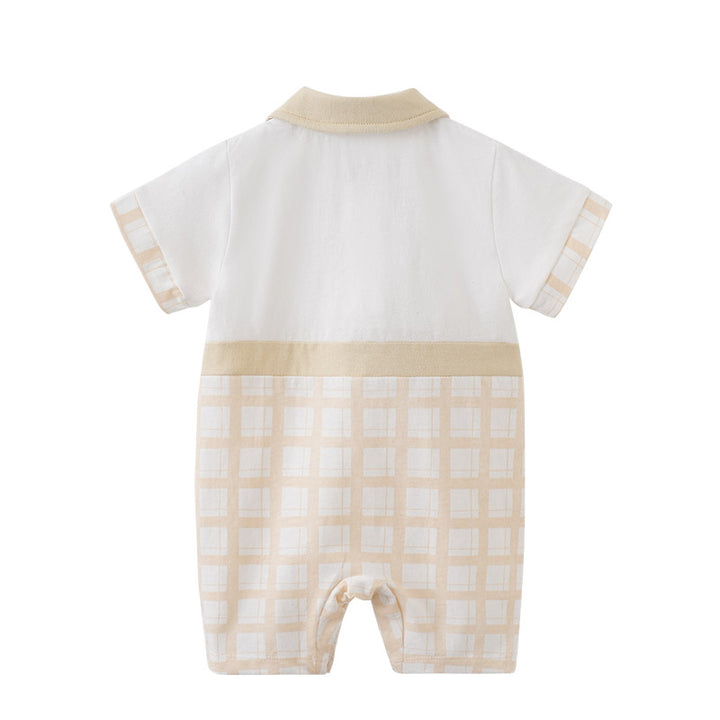 Infant Boys Beige Checked Cotton Rompers