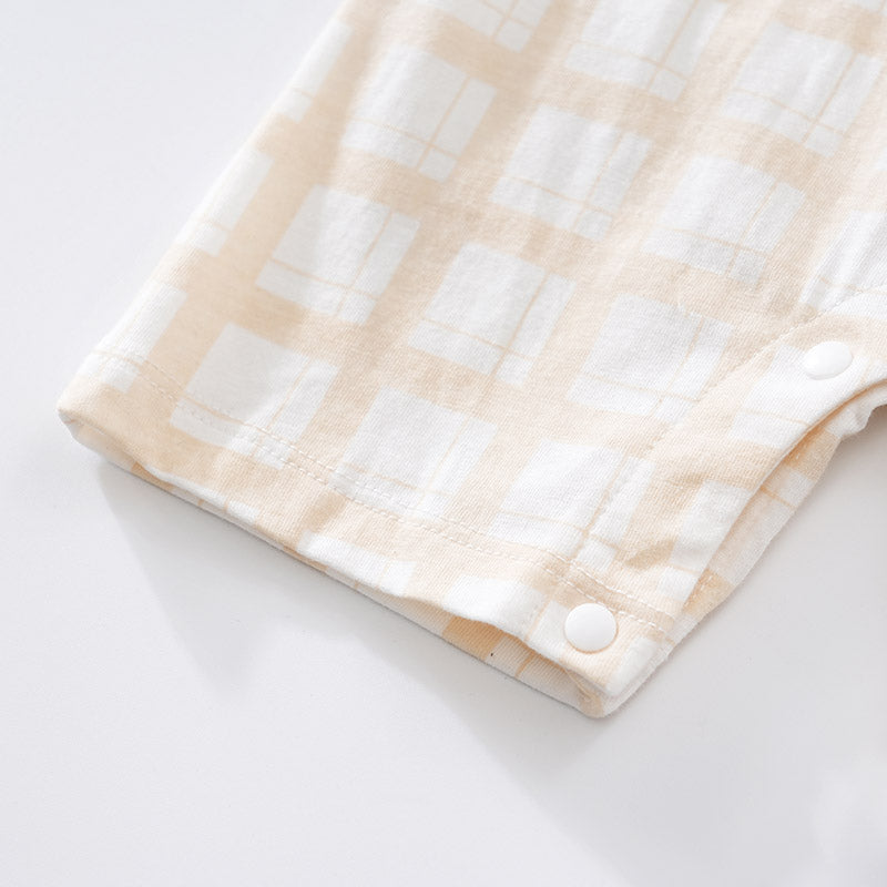 Infant Boys Beige Checked Cotton Rompers