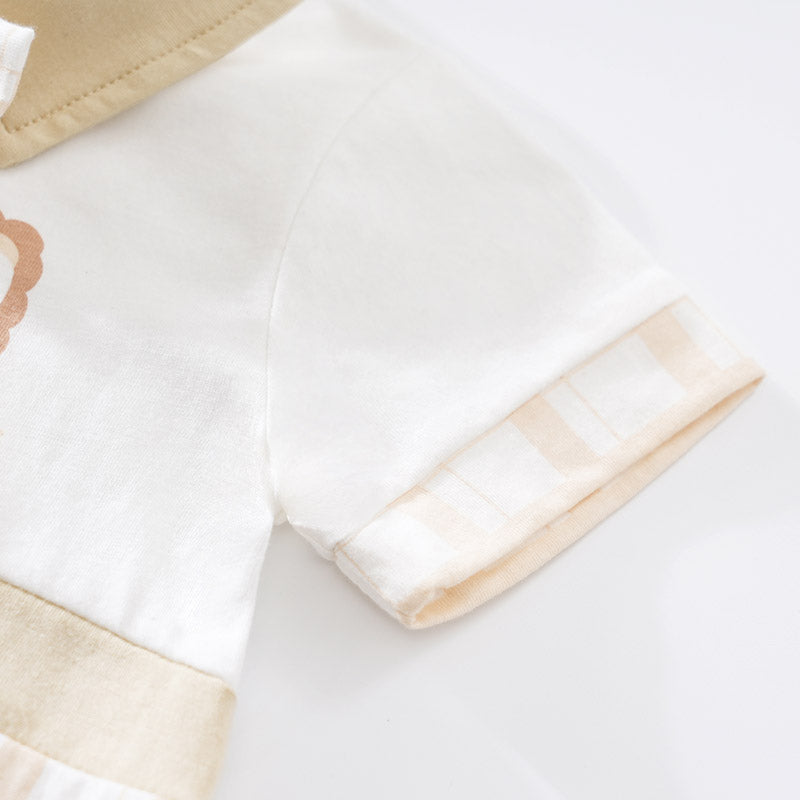 Infant Boys Beige Checked Cotton Rompers