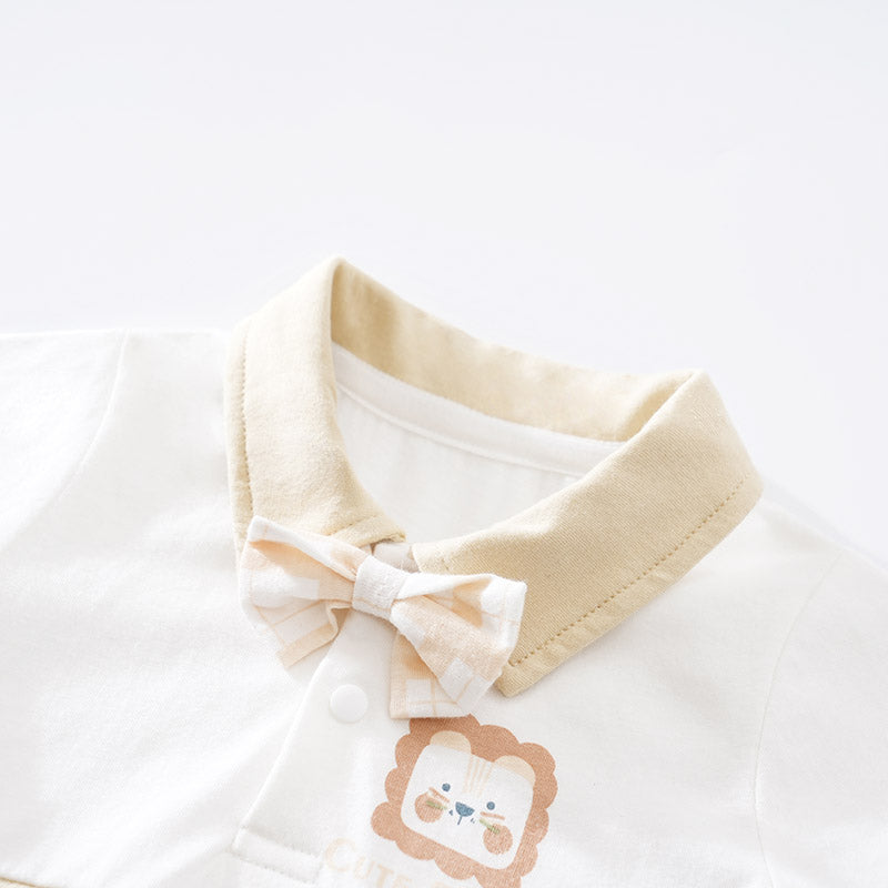 Infant Boys Beige Checked Cotton Rompers