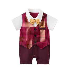Red & White Infant Boys Checked Cotton Rompers
