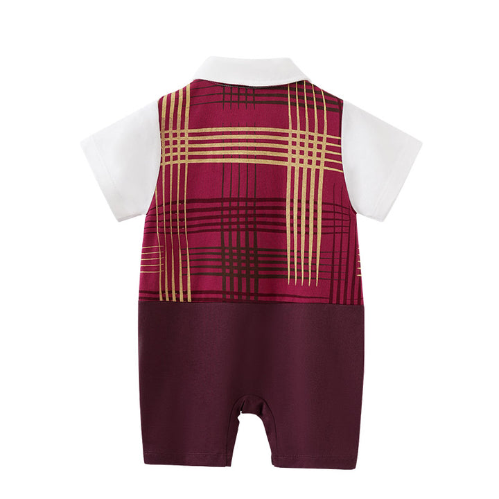 Red & White Infant Boys Checked Cotton Rompers