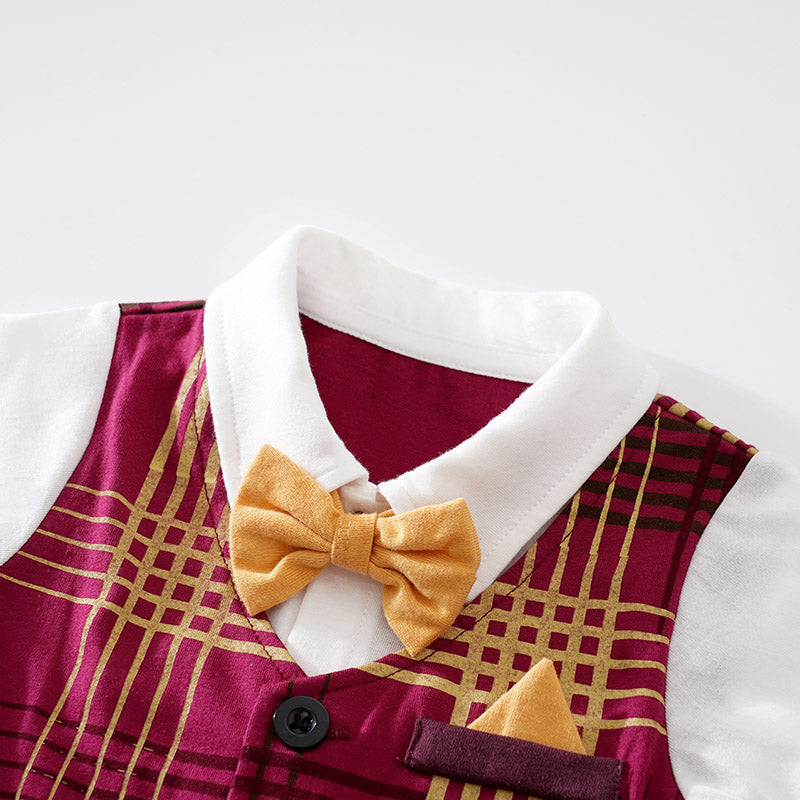 Red & White Infant Boys Checked Cotton Rompers