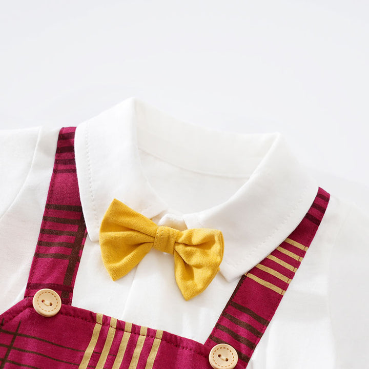 Infant Boys White & Red Checked Cotton Rompers