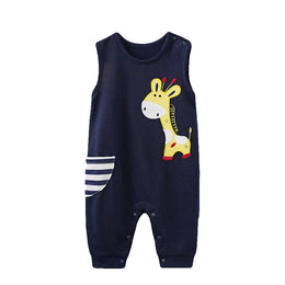 Infant Boys Navy Blue Embroidered Romper