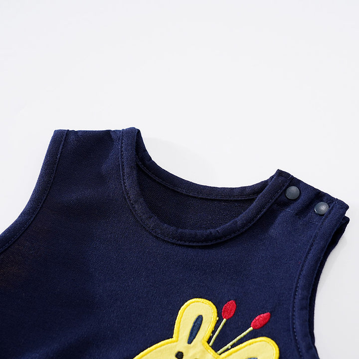 Infant Boys Navy Blue Embroidered Romper