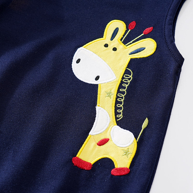 Infant Boys Navy Blue Embroidered Romper
