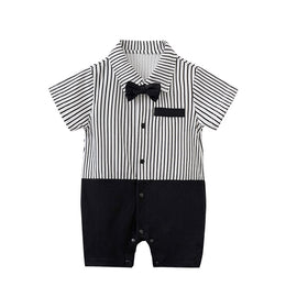 Infant Boys Black & White Striped Cotton Rompers