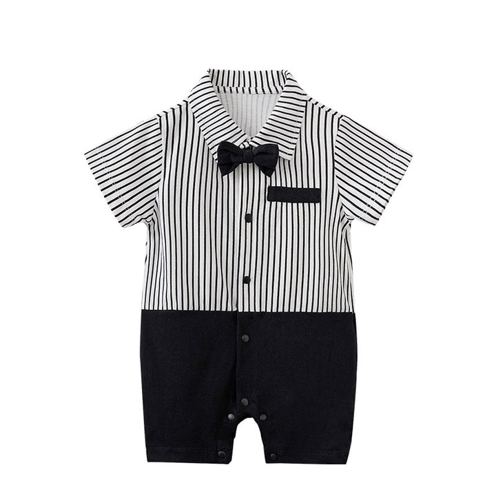 Infant Boys Black & White Striped Cotton Rompers