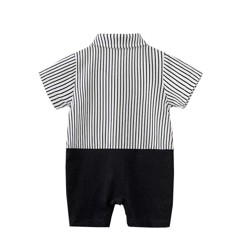 Infant Boys Black & White Striped Cotton Rompers