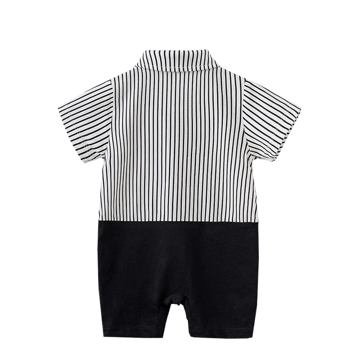 Infant Boys Black & White Striped Cotton Rompers