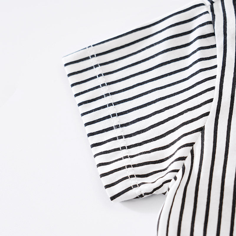 Infant Boys Black & White Striped Cotton Rompers
