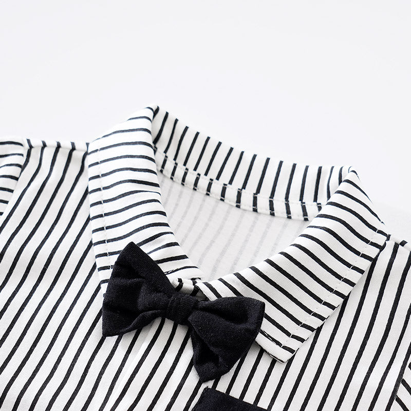 Infant Boys Black & White Striped Cotton Rompers
