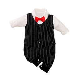 Infant Boys Black & White Striped Cotton Rompers