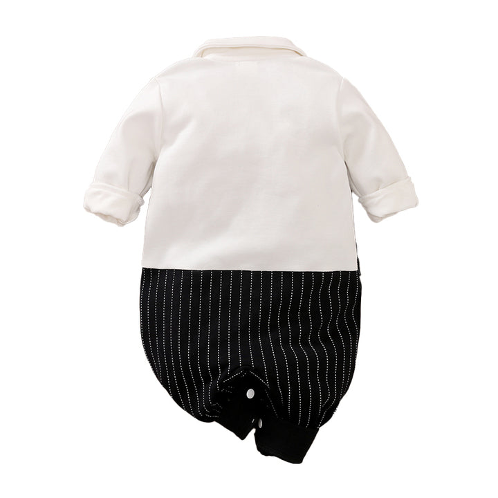 Infant Boys Black & White Striped Cotton Rompers