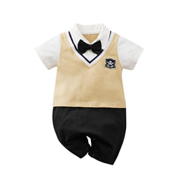 Infant Boys Printed Spread Collar Cotton Rompers