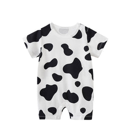 Infant Boys White & Black Printed Cotton Rompers