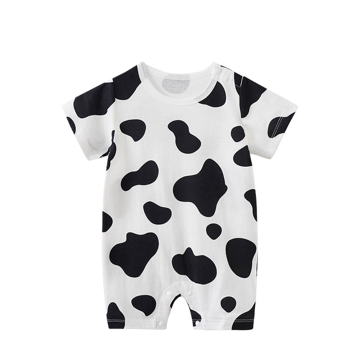 Infant Boys White & Black Printed Cotton Rompers