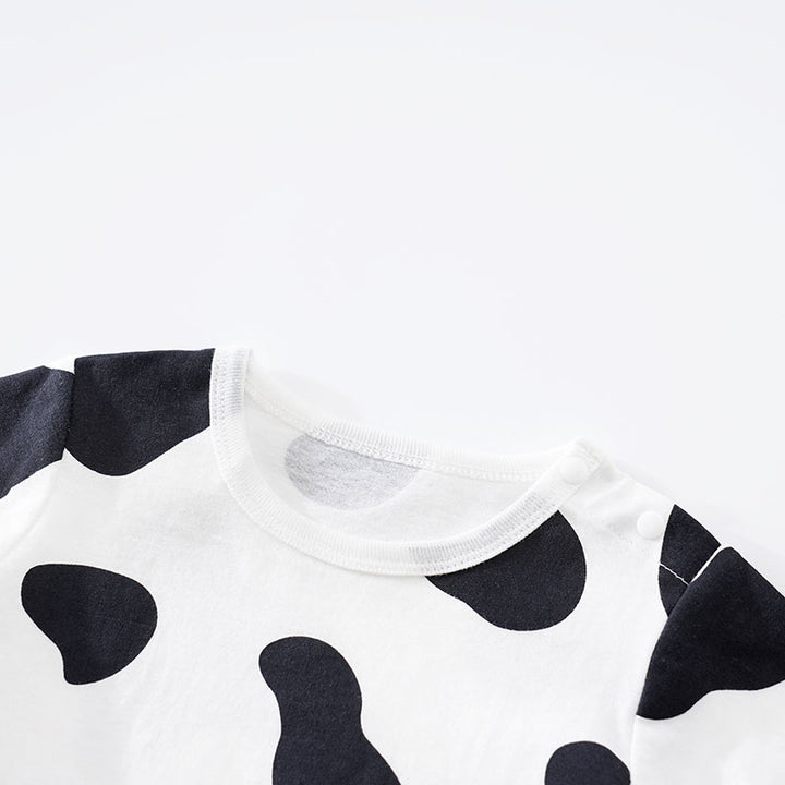 Infant Boys White & Black Printed Cotton Rompers