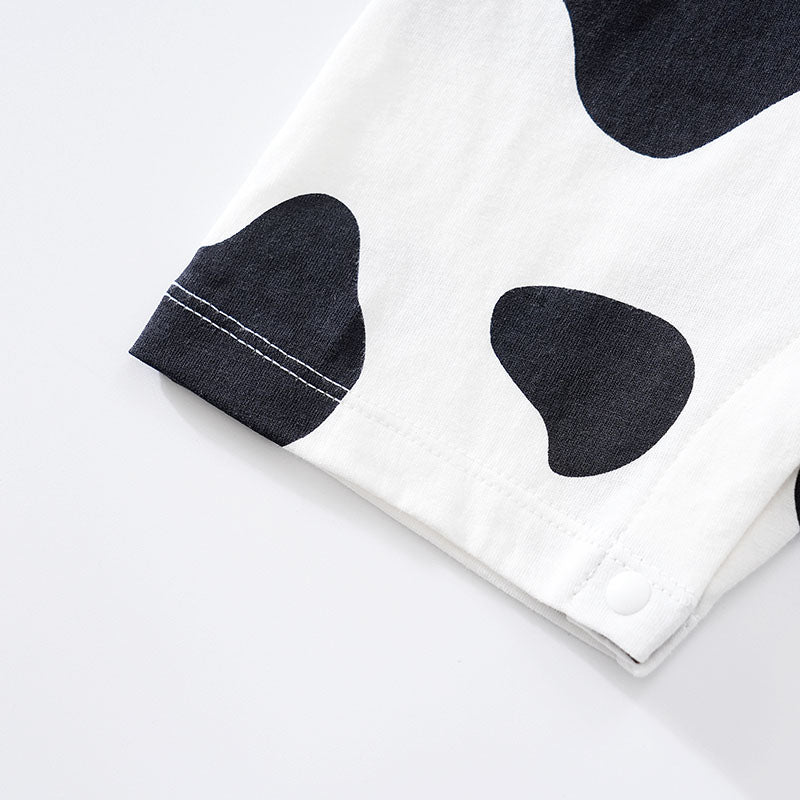 Infant Boys White & Black Printed Cotton Rompers