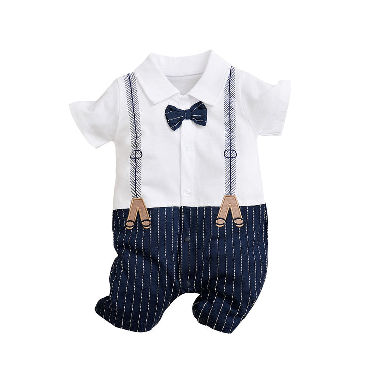 Infant Boys White & Blue Striped Cotton Rompers