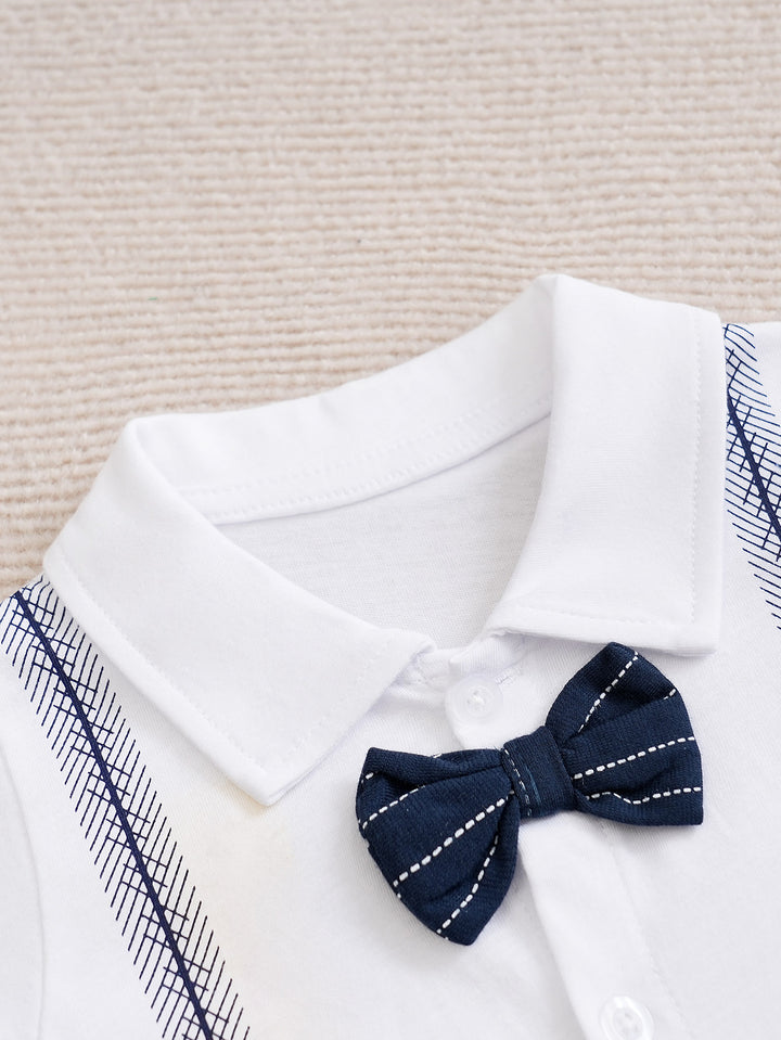 Infant Boys White & Blue Striped Cotton Rompers