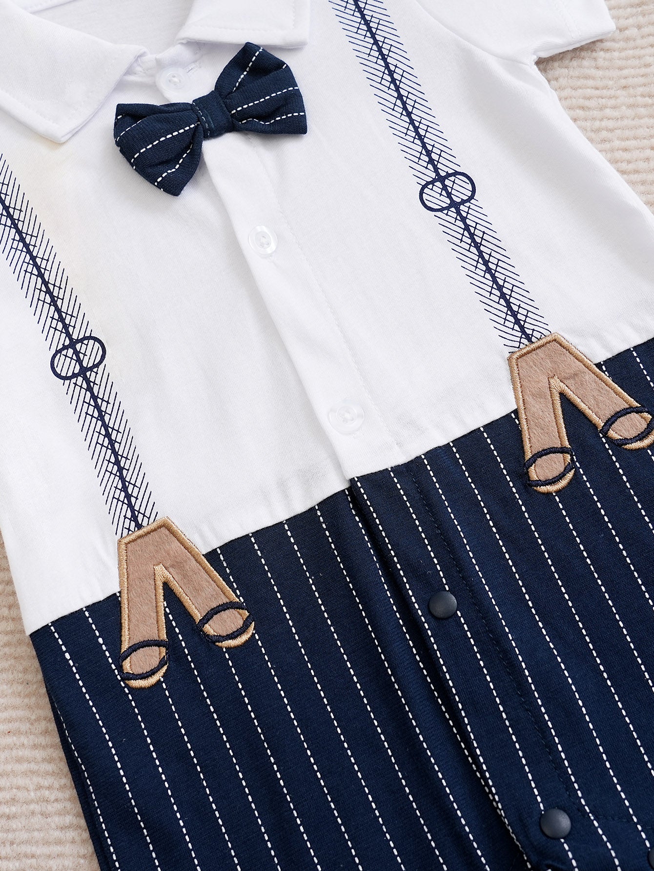 Infant Boys White & Blue Striped Cotton Rompers