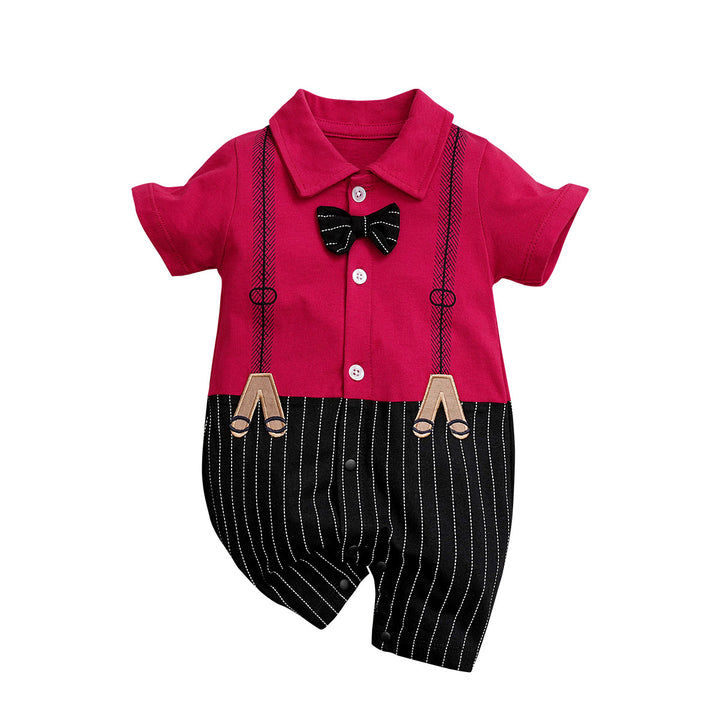 Infant Boys Red Striped Cotton Romper