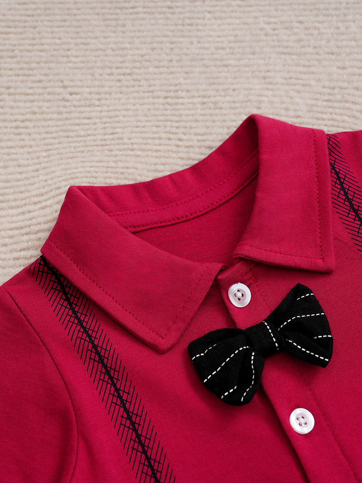 Infant Boys Red Striped Cotton Romper